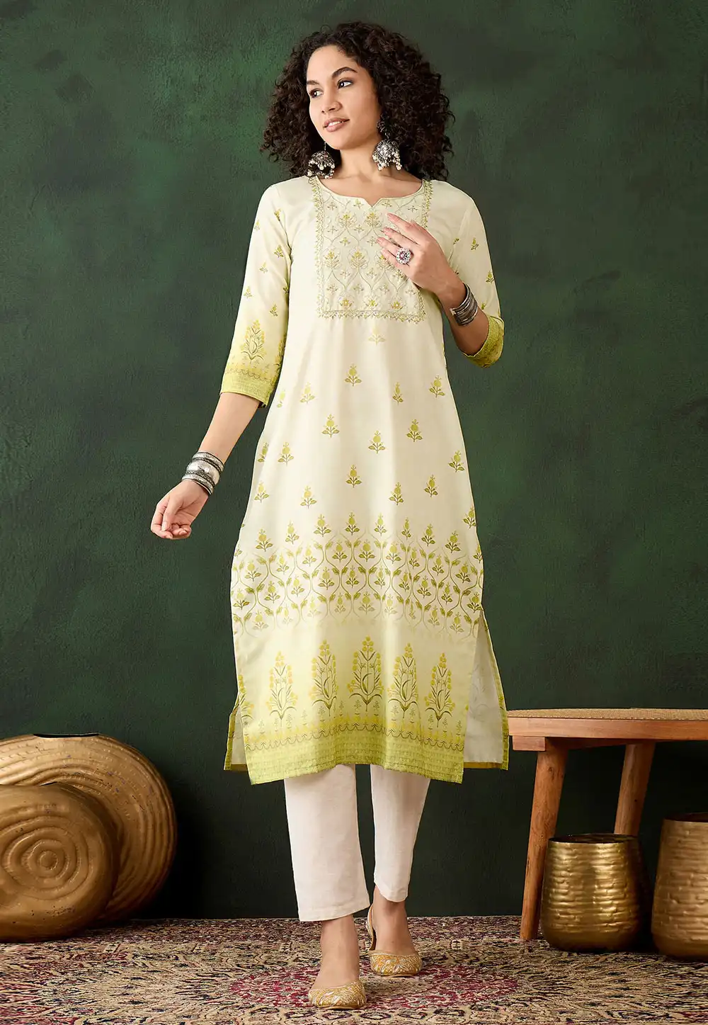 Light Green Rayon Long Kurti 293687