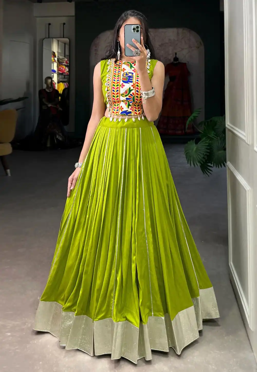 Light Green Rayon Navratri Chaniya Choli 292485