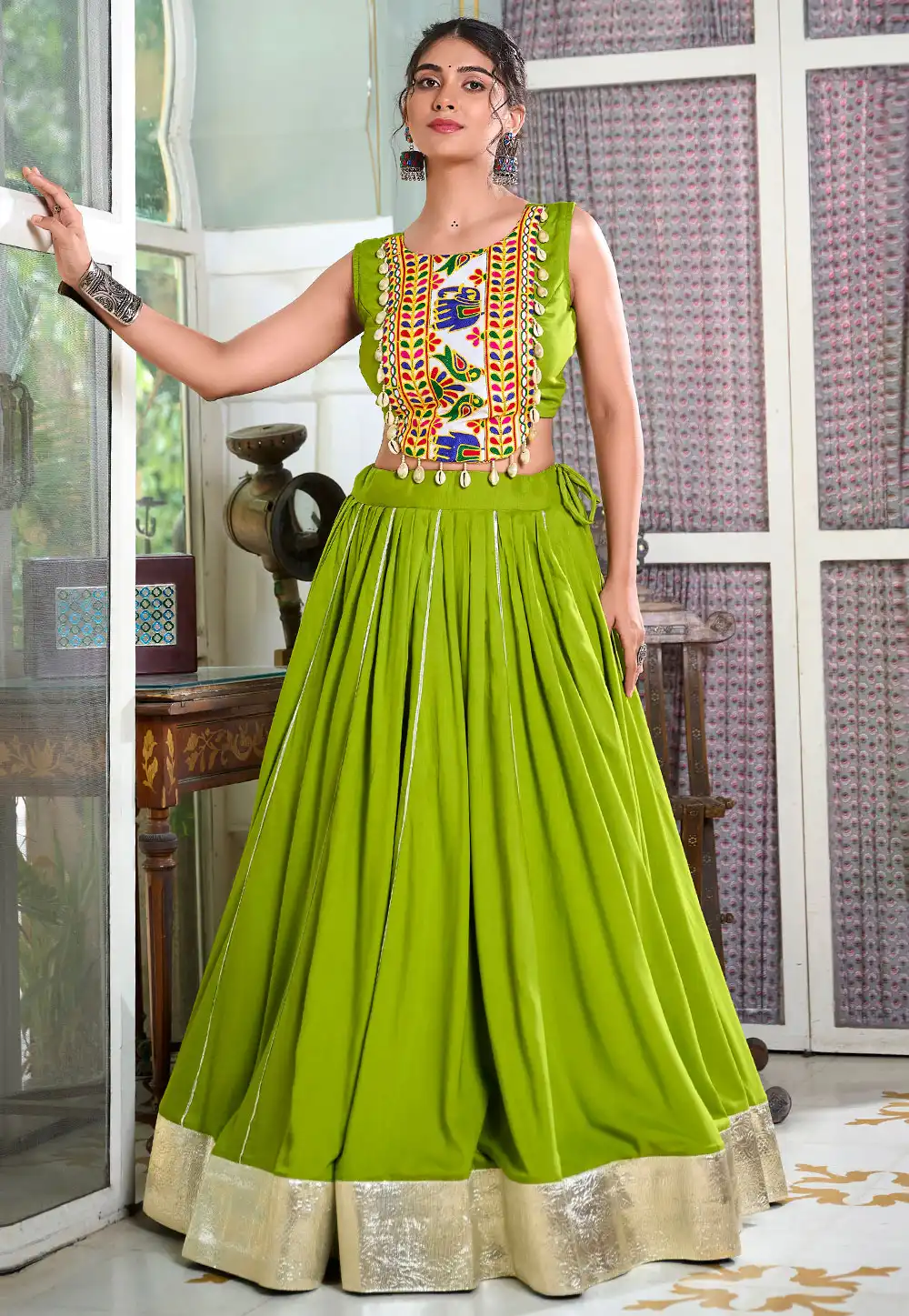 Light Green Rayon Navratri Chaniya Choli 292846