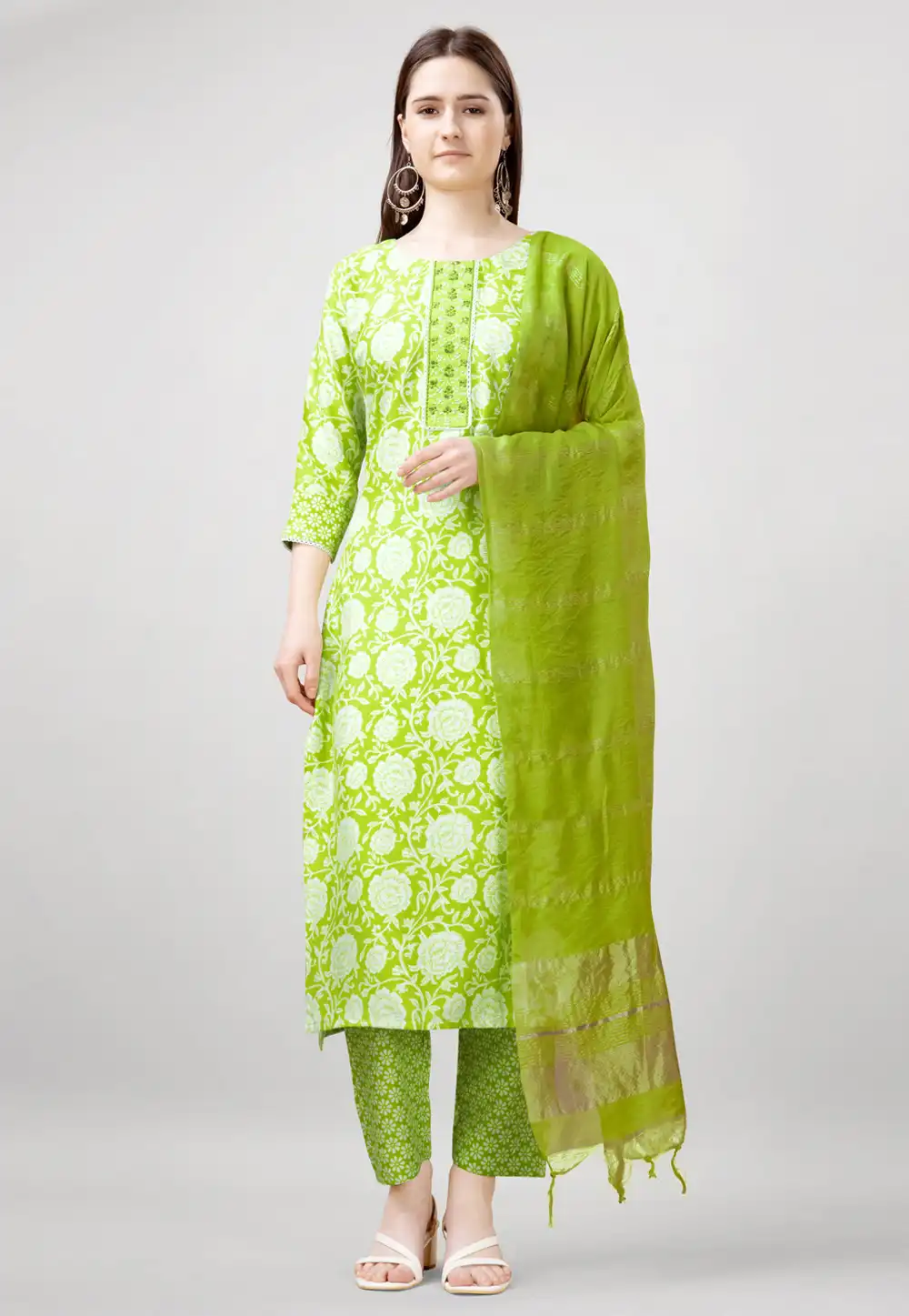 Light Green Rayon Readymade Pant Style Suit 292461