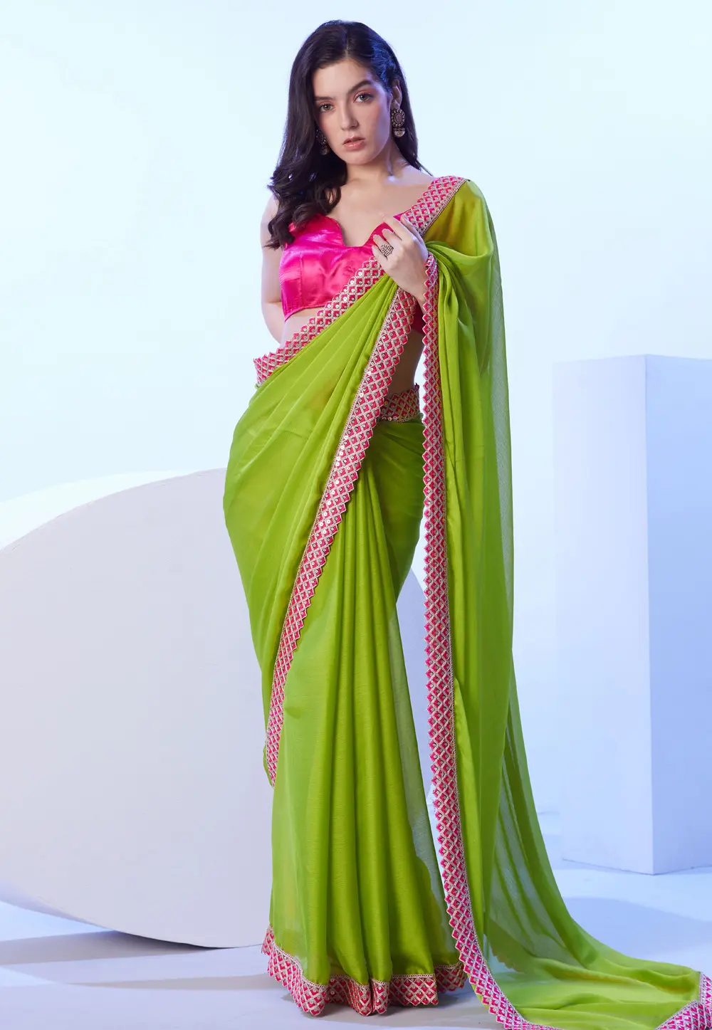 Light Green Satin Saree With Blouse 302804