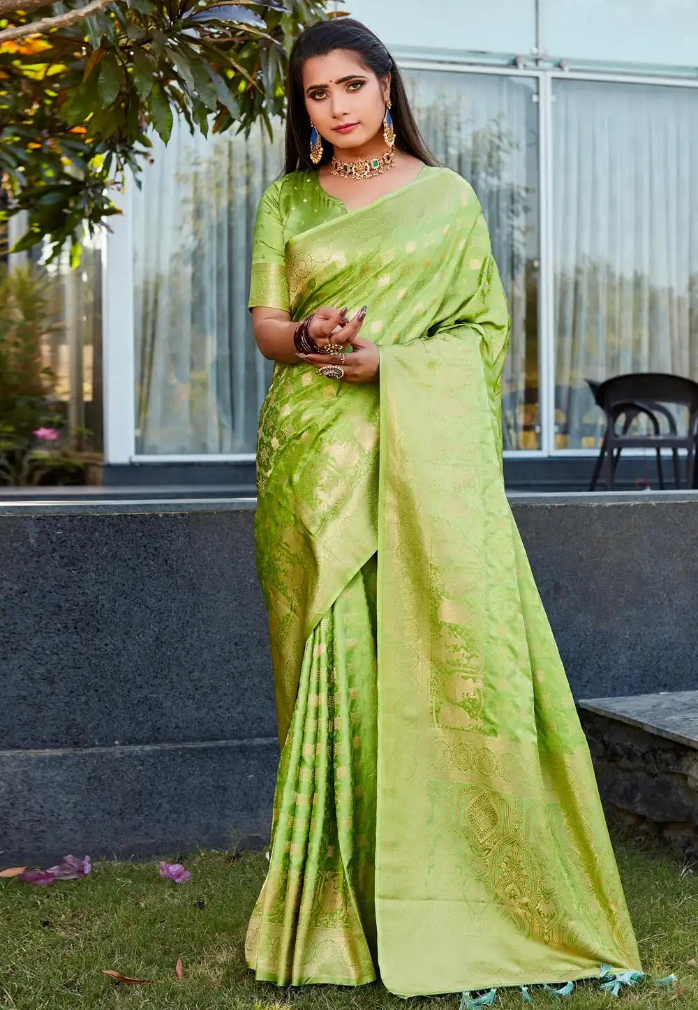 Light Green Satin Silk Saree With Blouse 290636