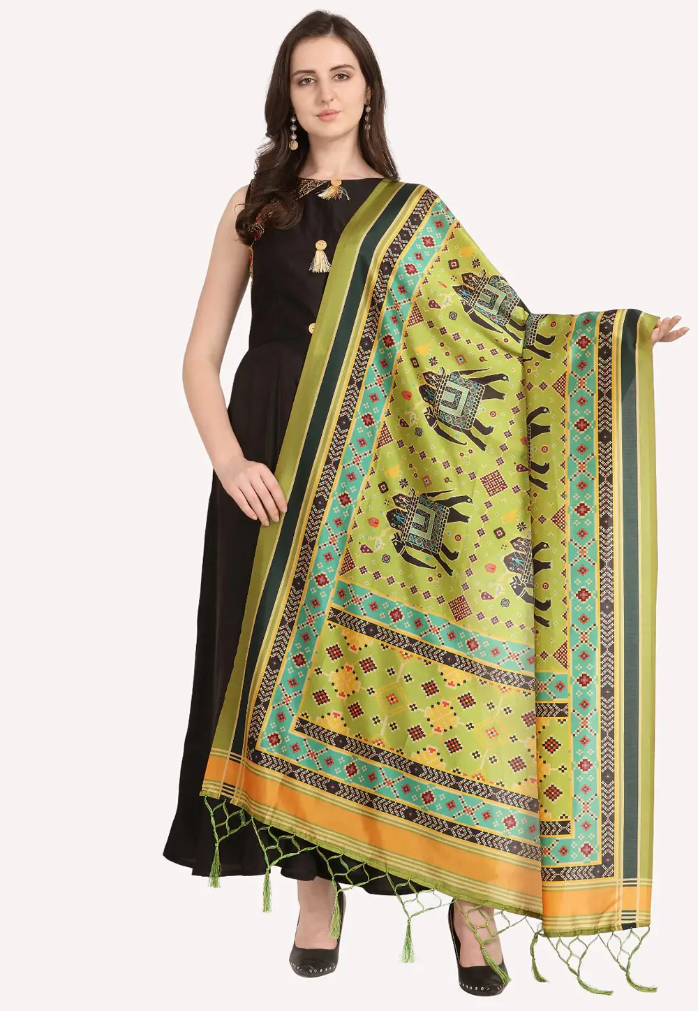 Light Green Silk Dupatta 296483