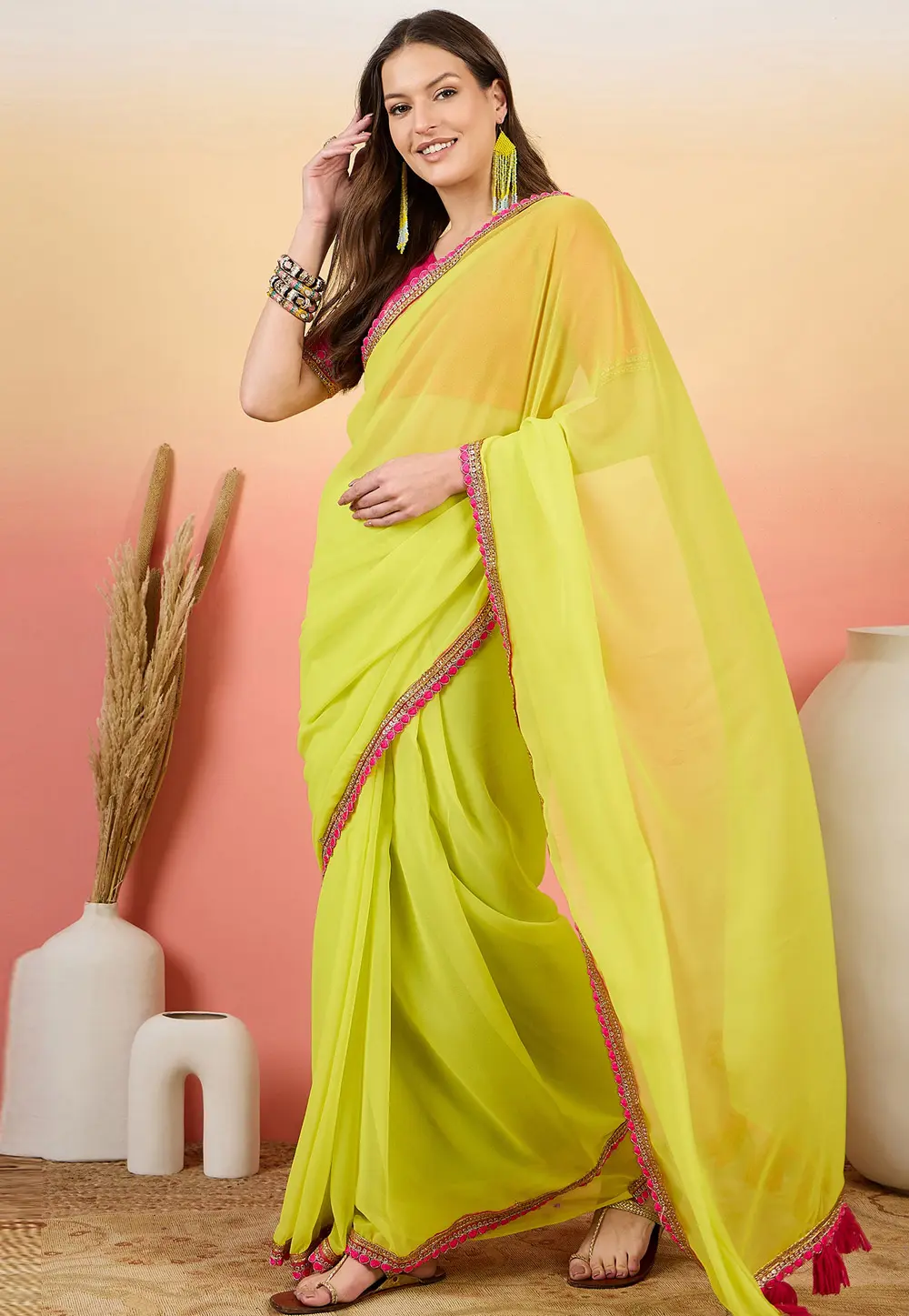 Light Green Silk Georgette Saree With Blouse 304652