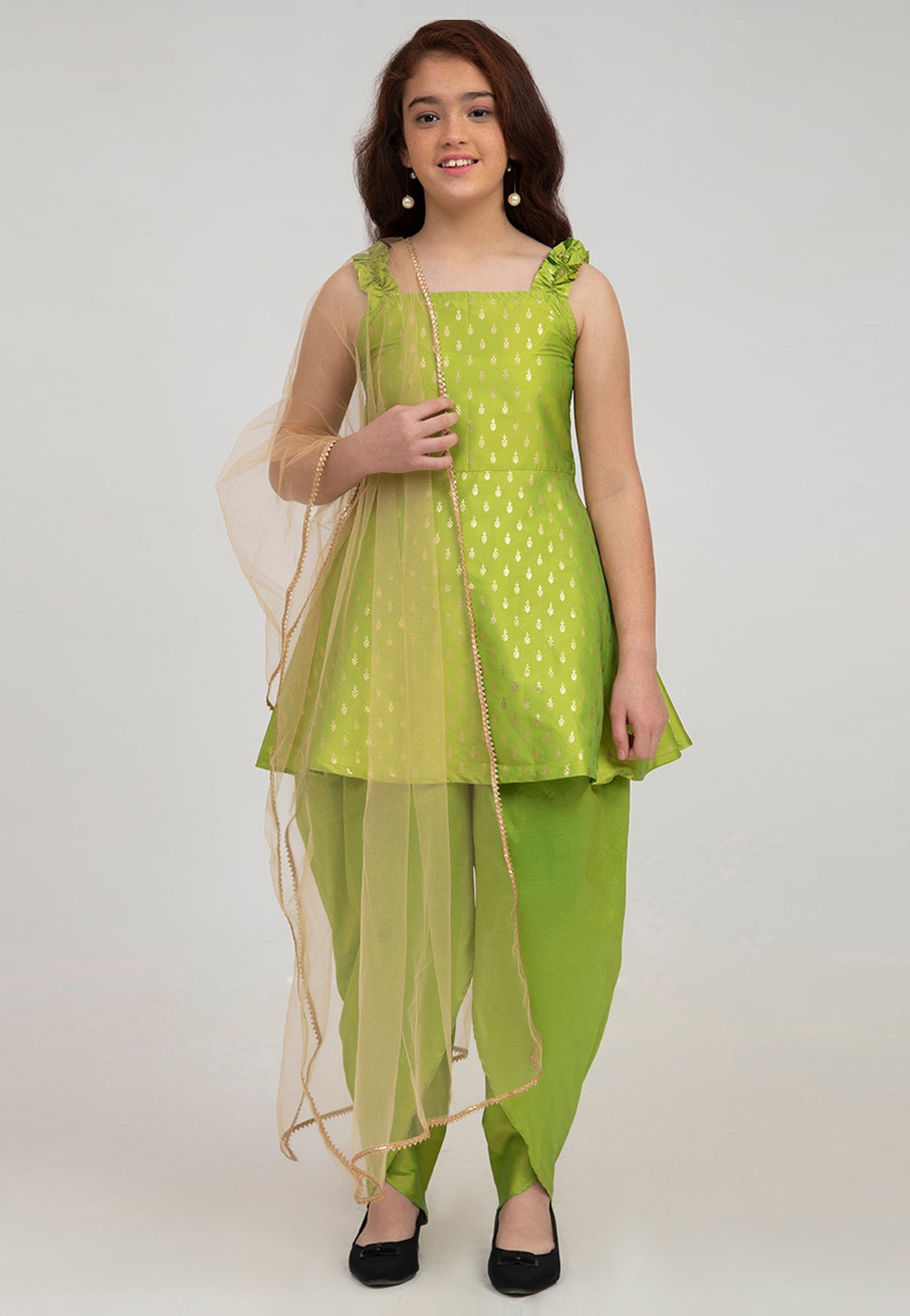 Light Green Silk Kids Salwar Suit 282624