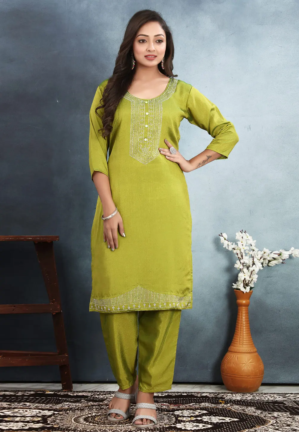 Light Green Silk Kurta Set With Pent 301069