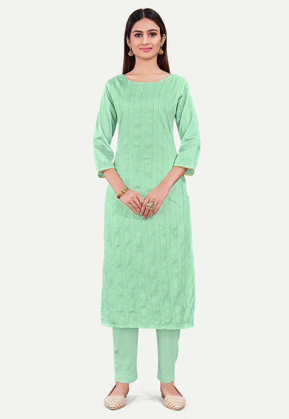 Light Green Silk Kurta Set With Pent 288081