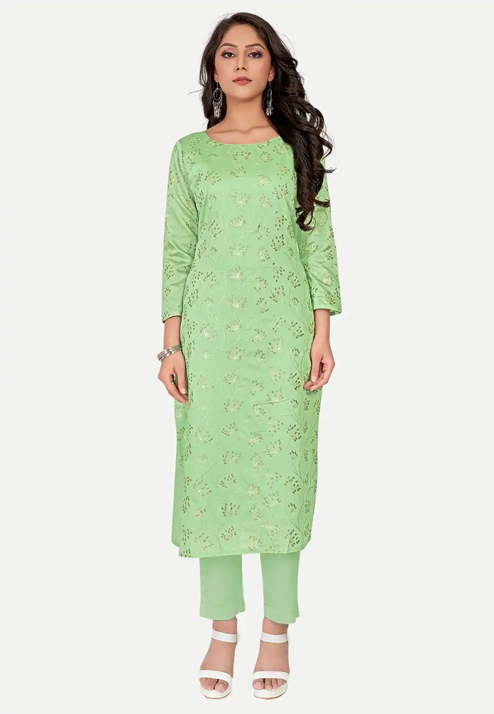 Light Green Silk Long Kurti 288179