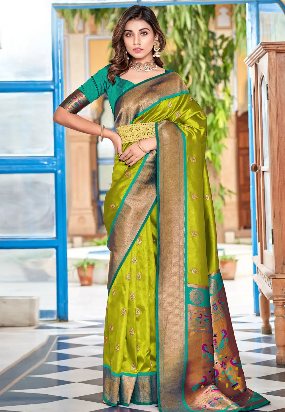 Light Green Silk Saree With Blouse 293855