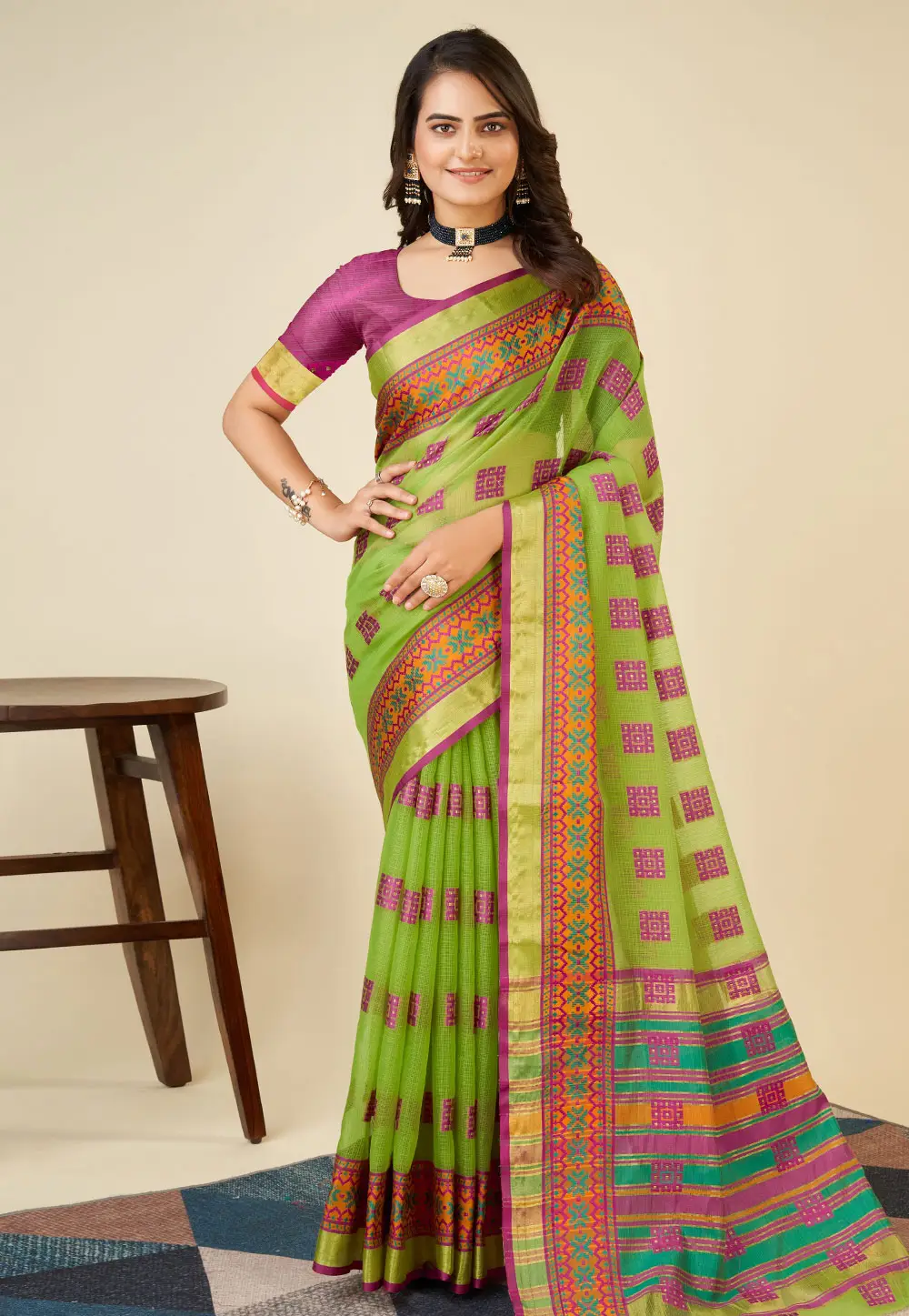 Light Green Silk Saree With Blouse 296361