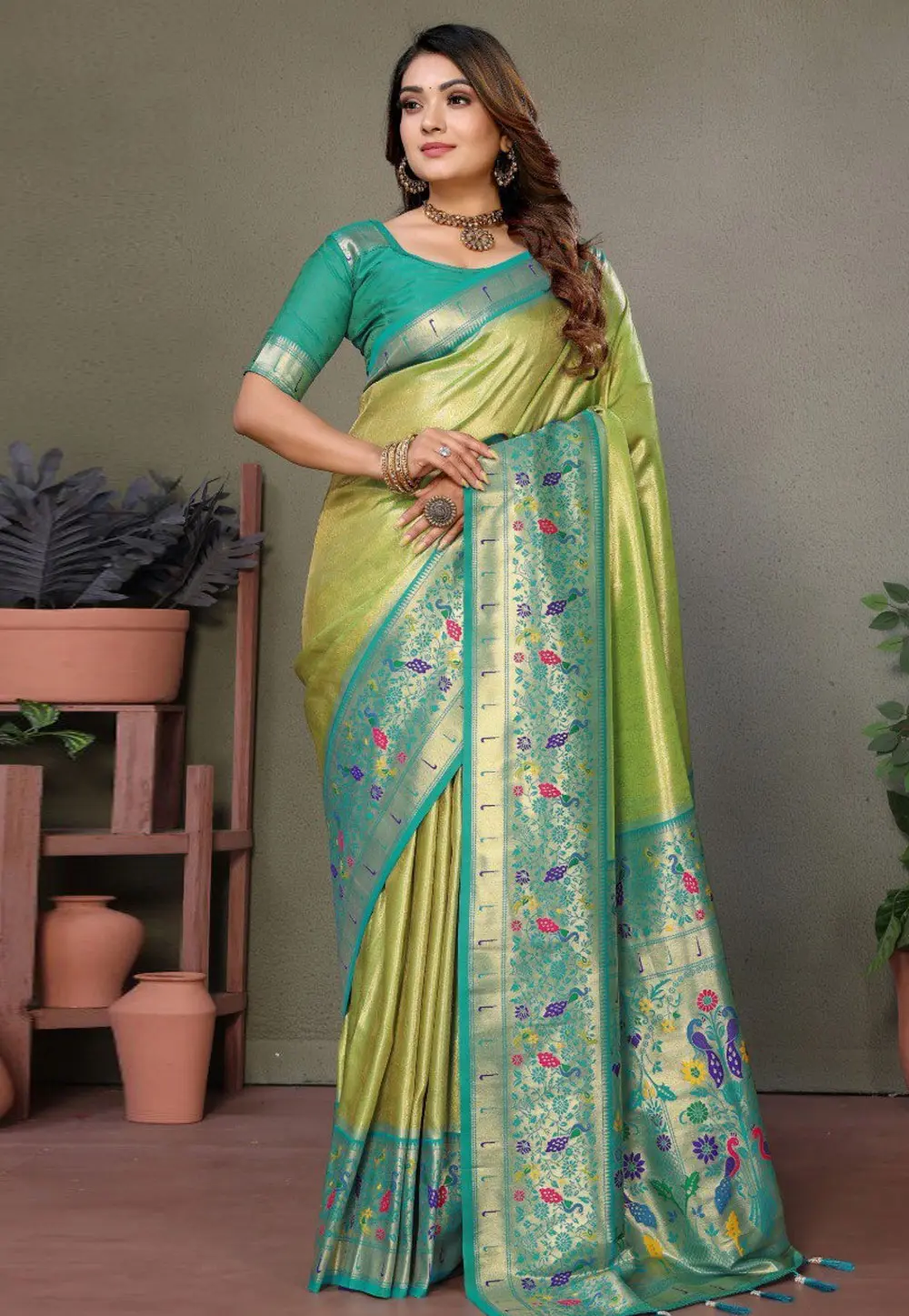 Light Green Tissue Silk Paithani Saree 302000