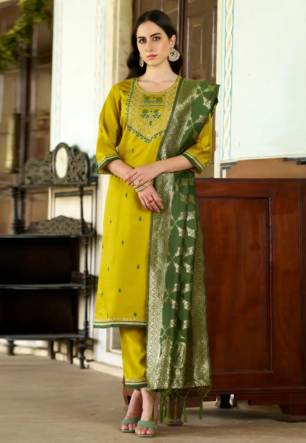 Light Green Viscose Rayon Readymade Pant Style Suit 288505