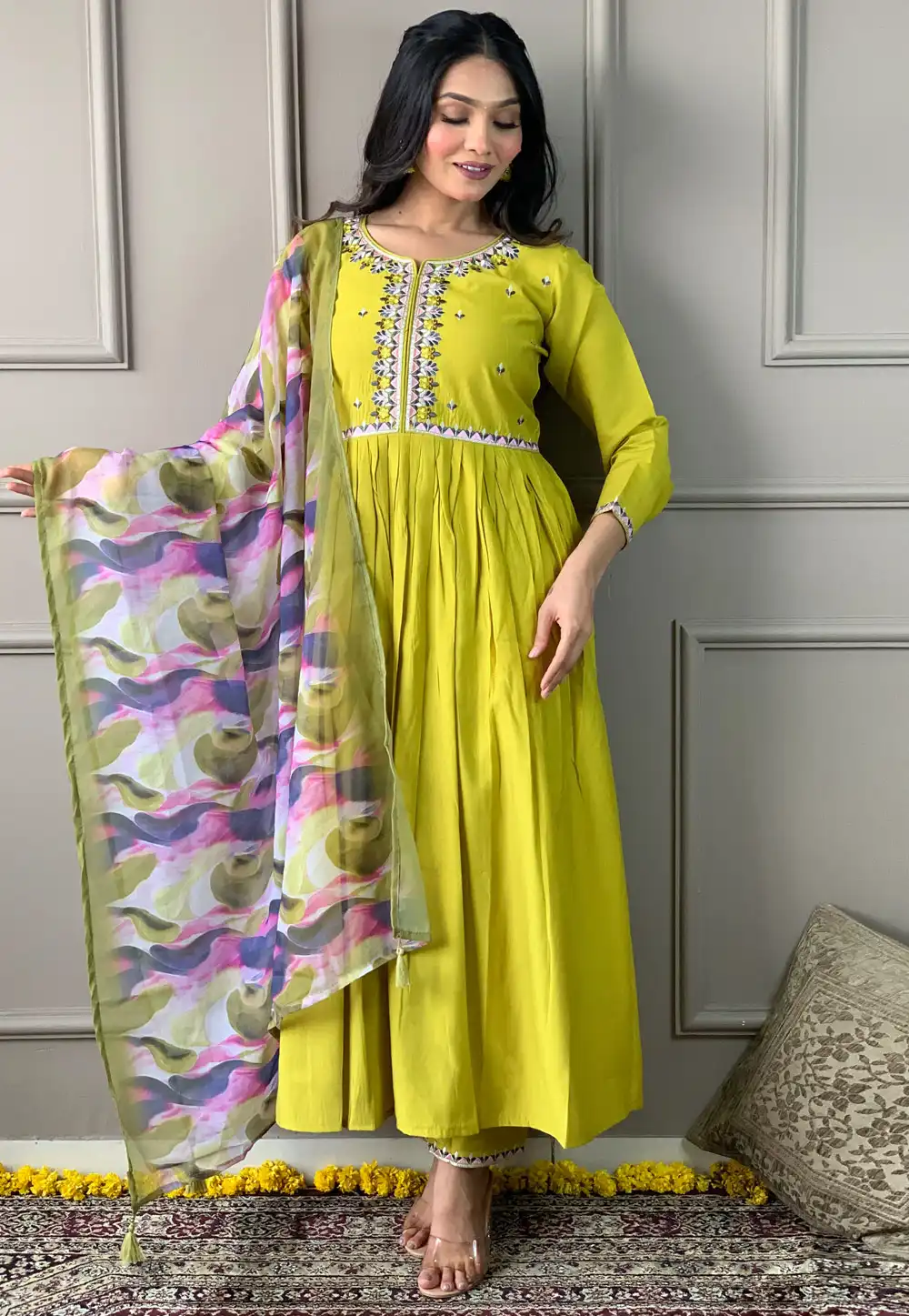 Light Green Viscose Readymade Anarkali Suit 291644