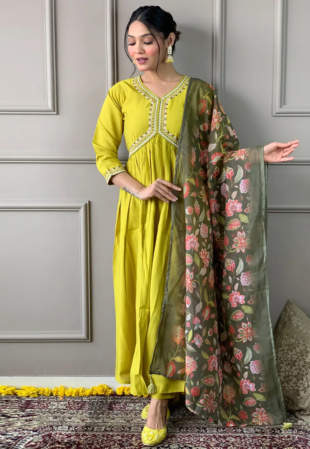 Light Green Viscose Readymade Anarkali Suit 295367