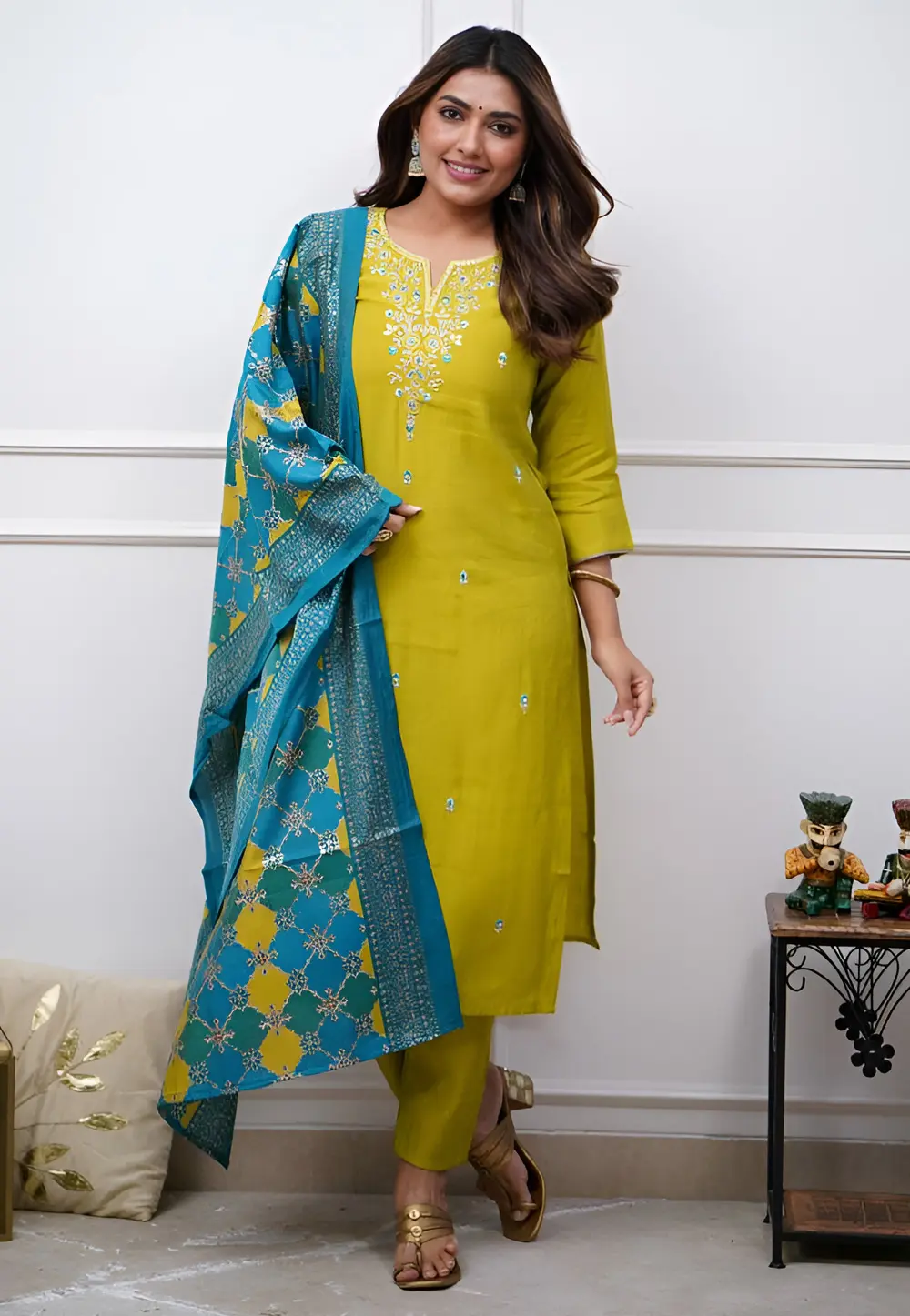 Light Green Viscose Readymade Pant Style Suit 301630