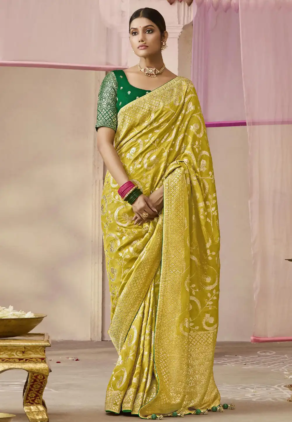 Light Green Viscose Saree With Blouse 293269