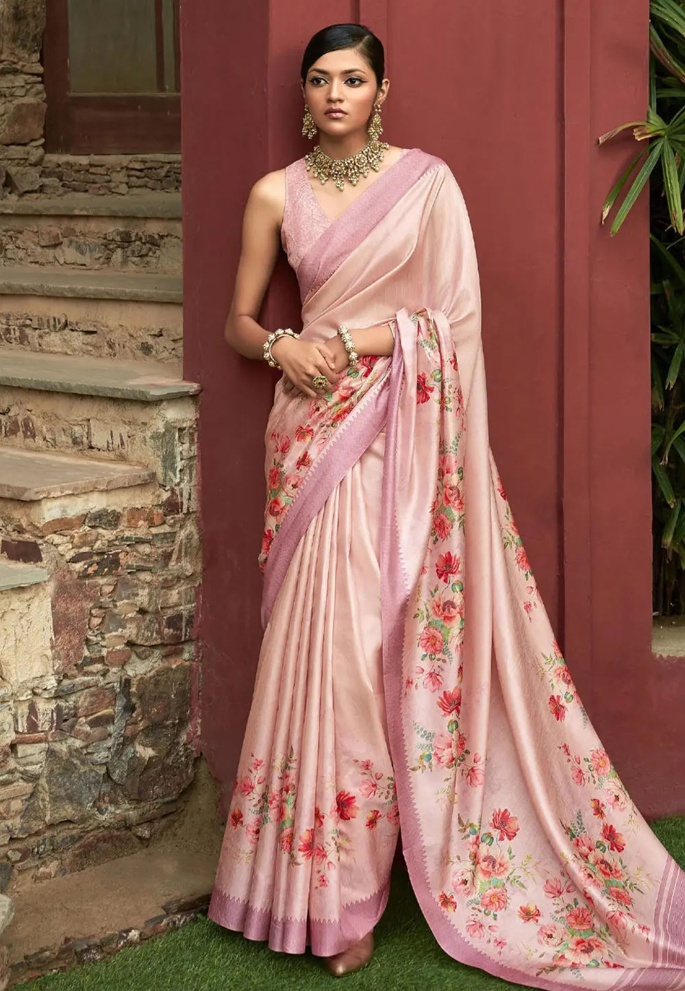 Light Pink Art Silk Saree With Blouse 297411