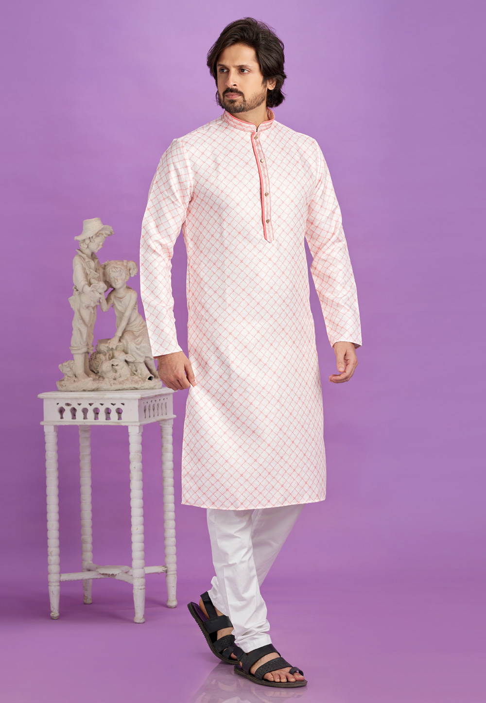 Light Pink Cotton Kurta Pajama 283334