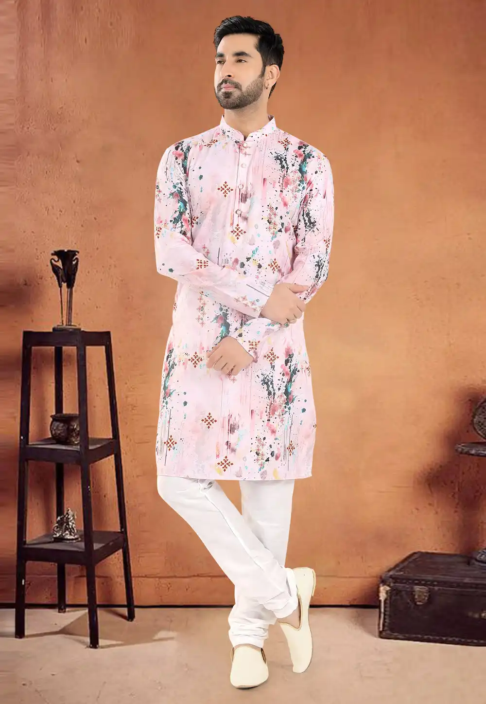 Light Pink Cotton Kurta Pajama 290580