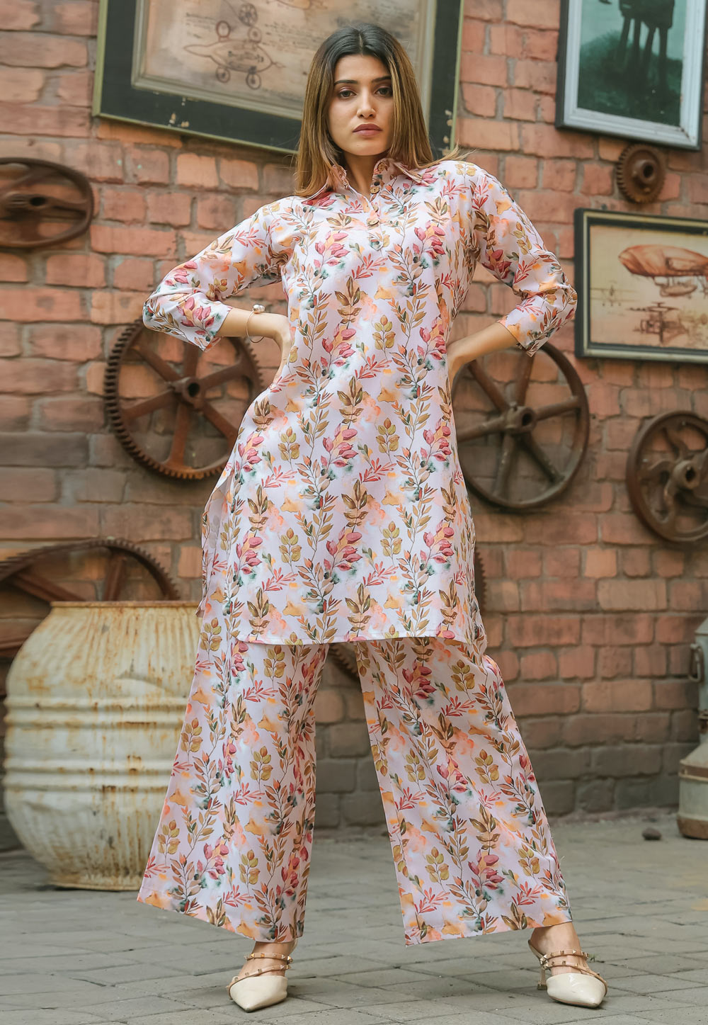 Light Pink Cotton Printed Co-Ords Set 283395