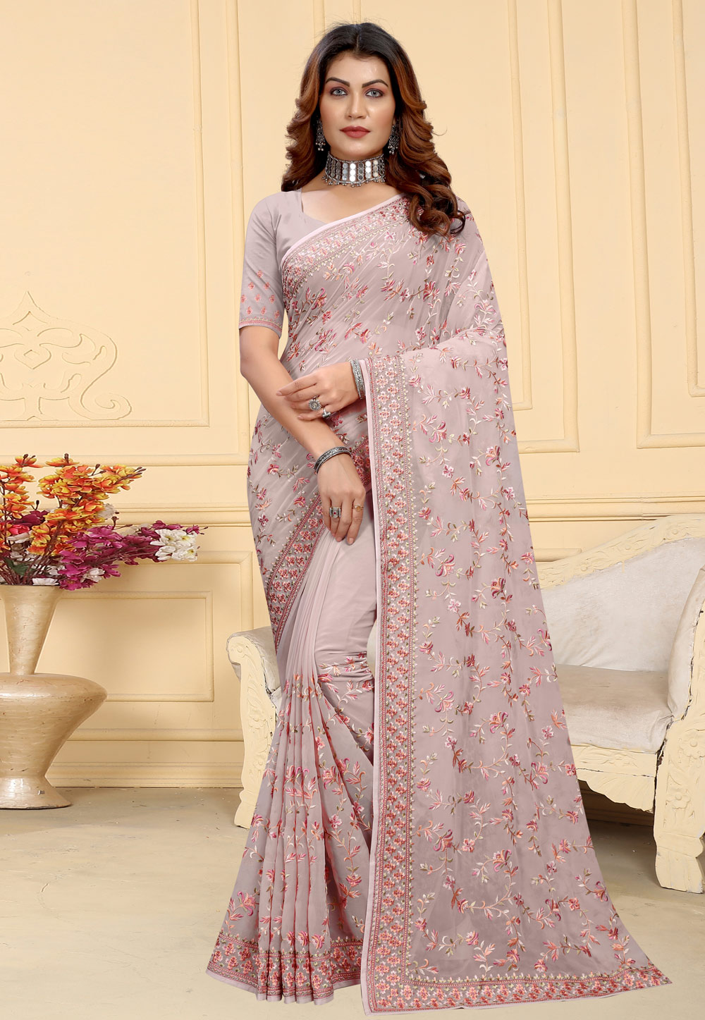 Light Pink Georgette Saree With Blouse 284203