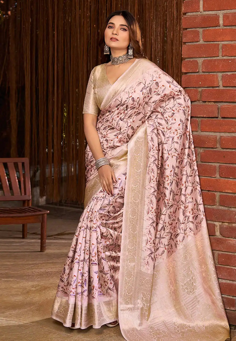 Light Pink Jacquard Saree With Blouse 289113