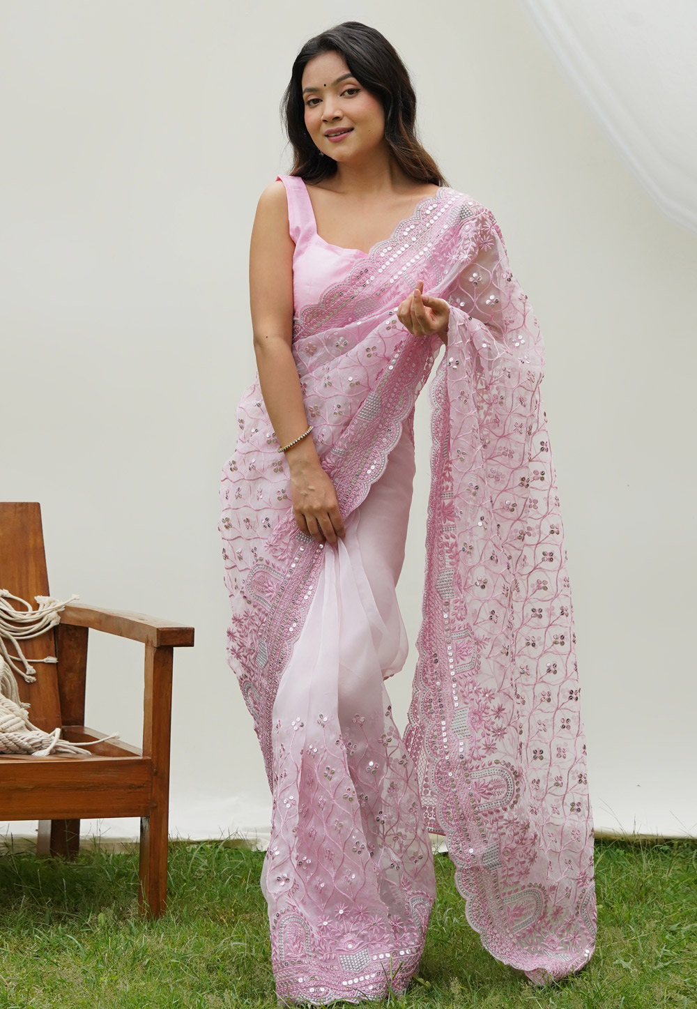 Light Pink Organza Saree With Blouse 287512