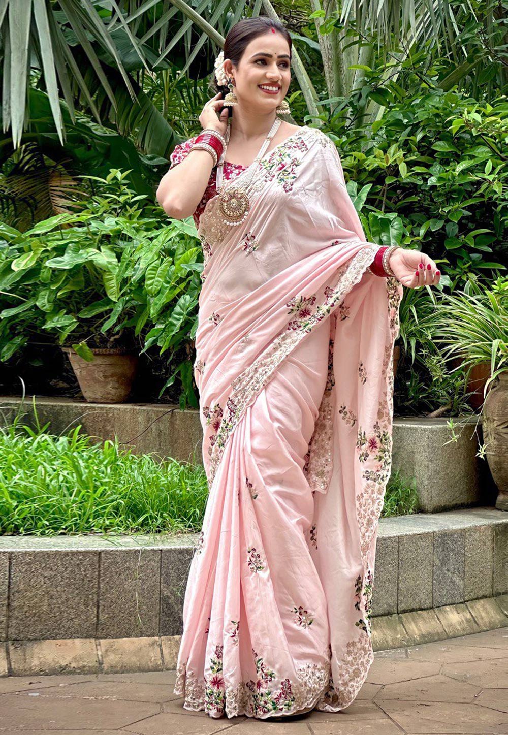 Light Pink Silk Saree With Blouse 280350