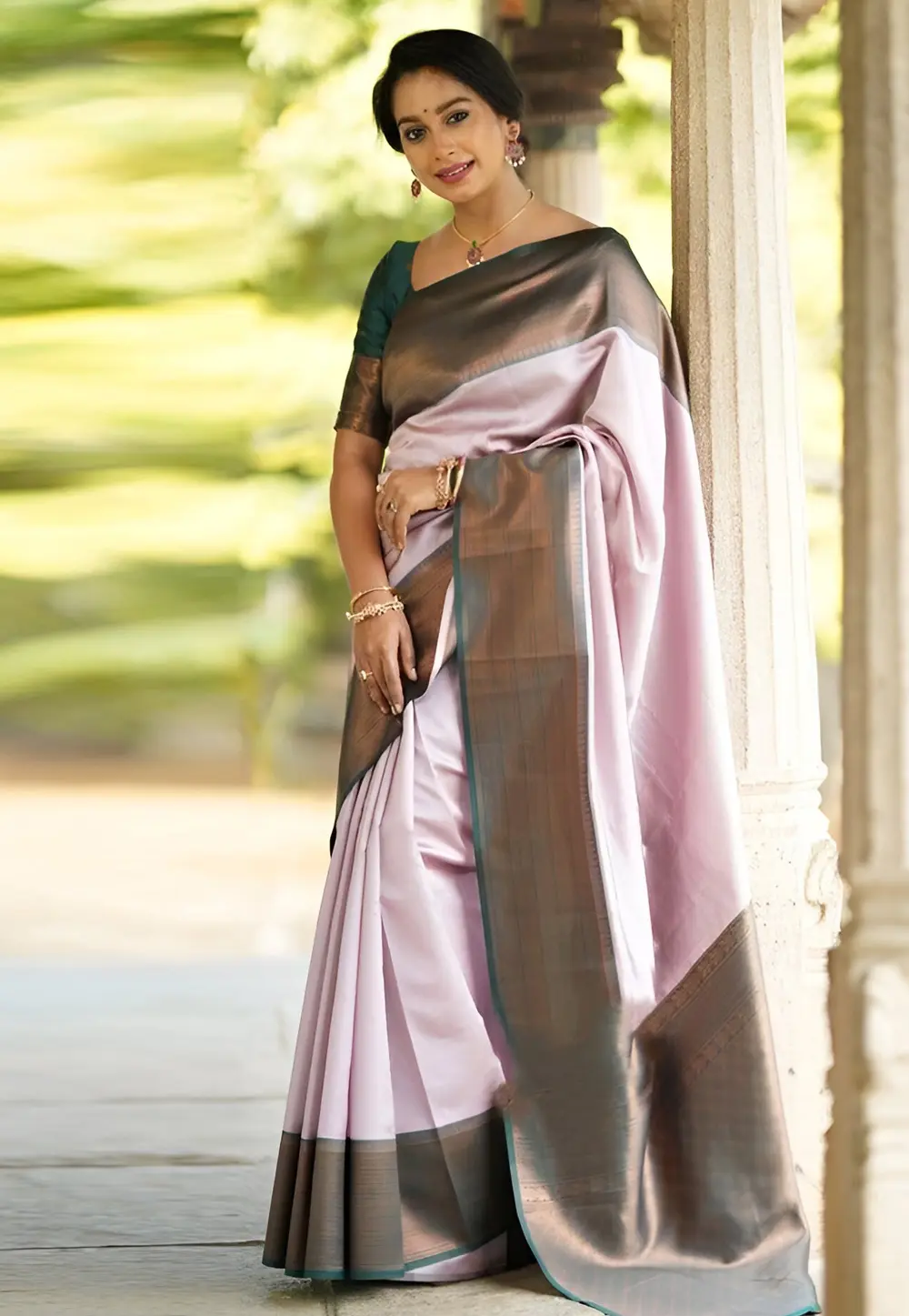 Light Pink Silk Saree With Blouse 301198