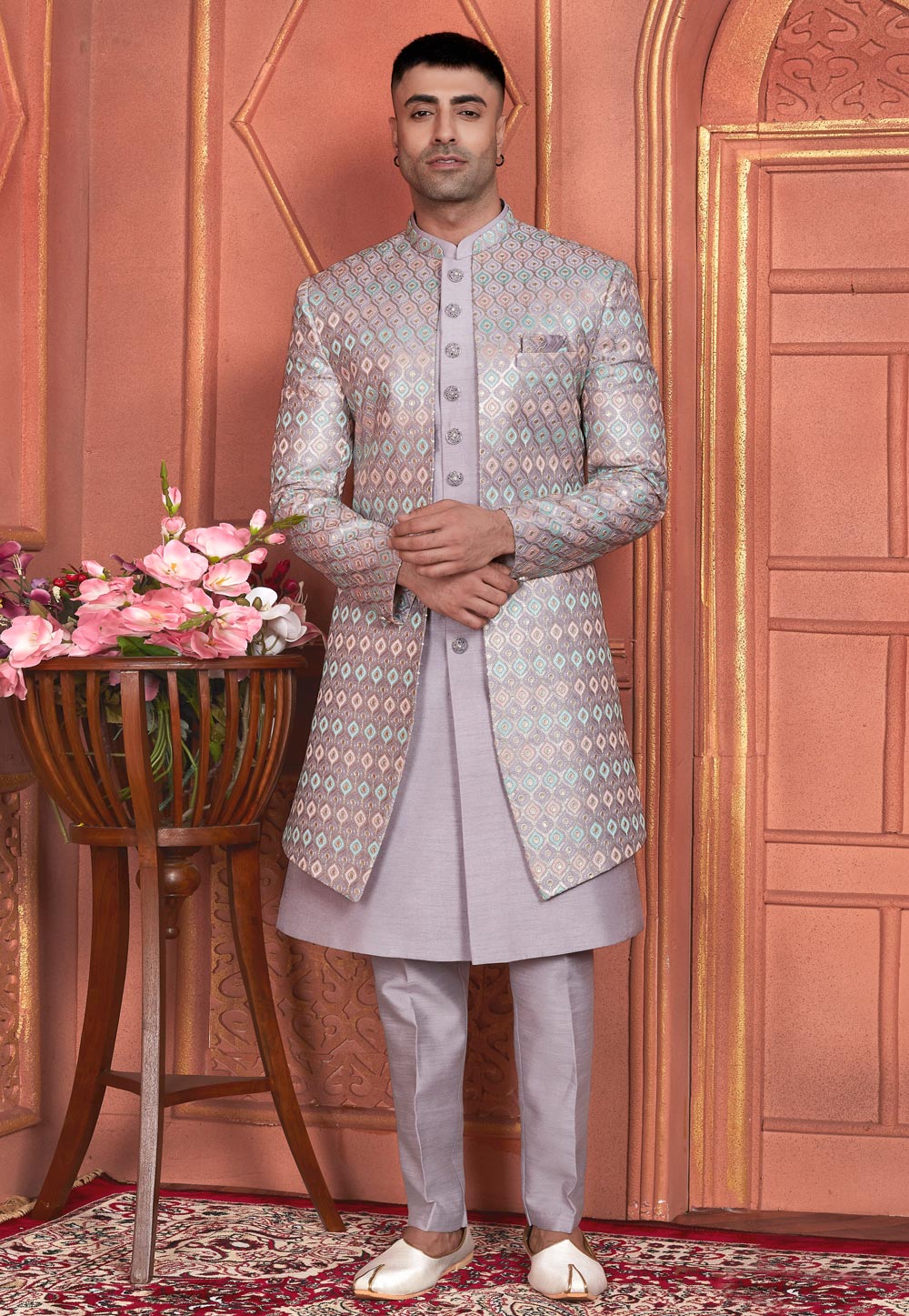 Light Purple Art Silk Indo Western Suit 285733