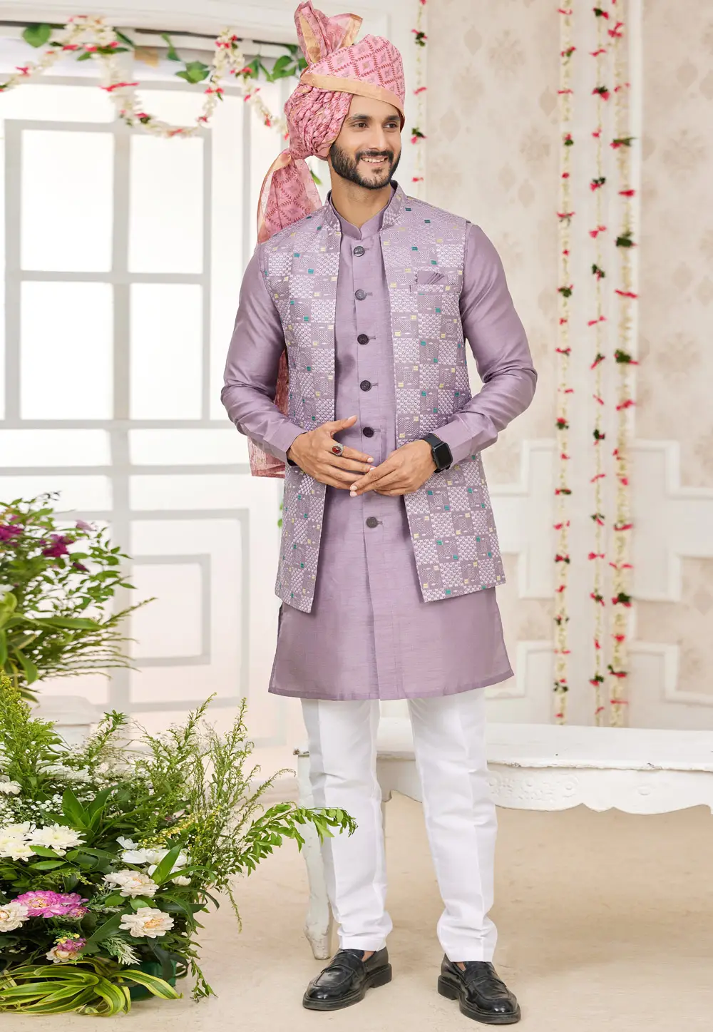 Light Purple Art Silk Indo Western Suit 295251