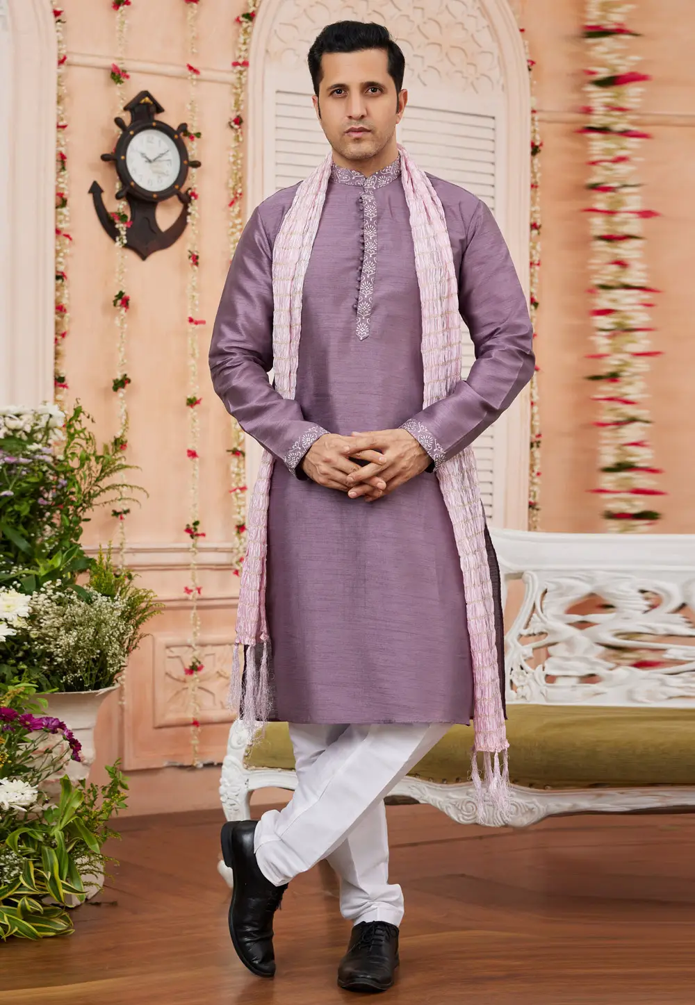 Light Purple Banarasi Silk Kurta Pajama 295247