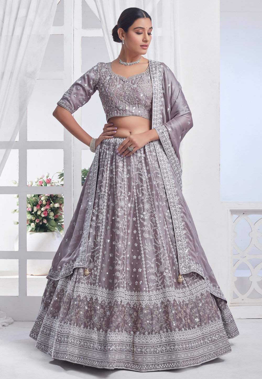 Light Purple Chiffon Lehenga Choli 286636