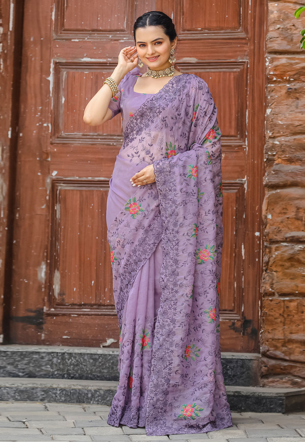 Light Purple Chiffon Saree With Blouse 287654