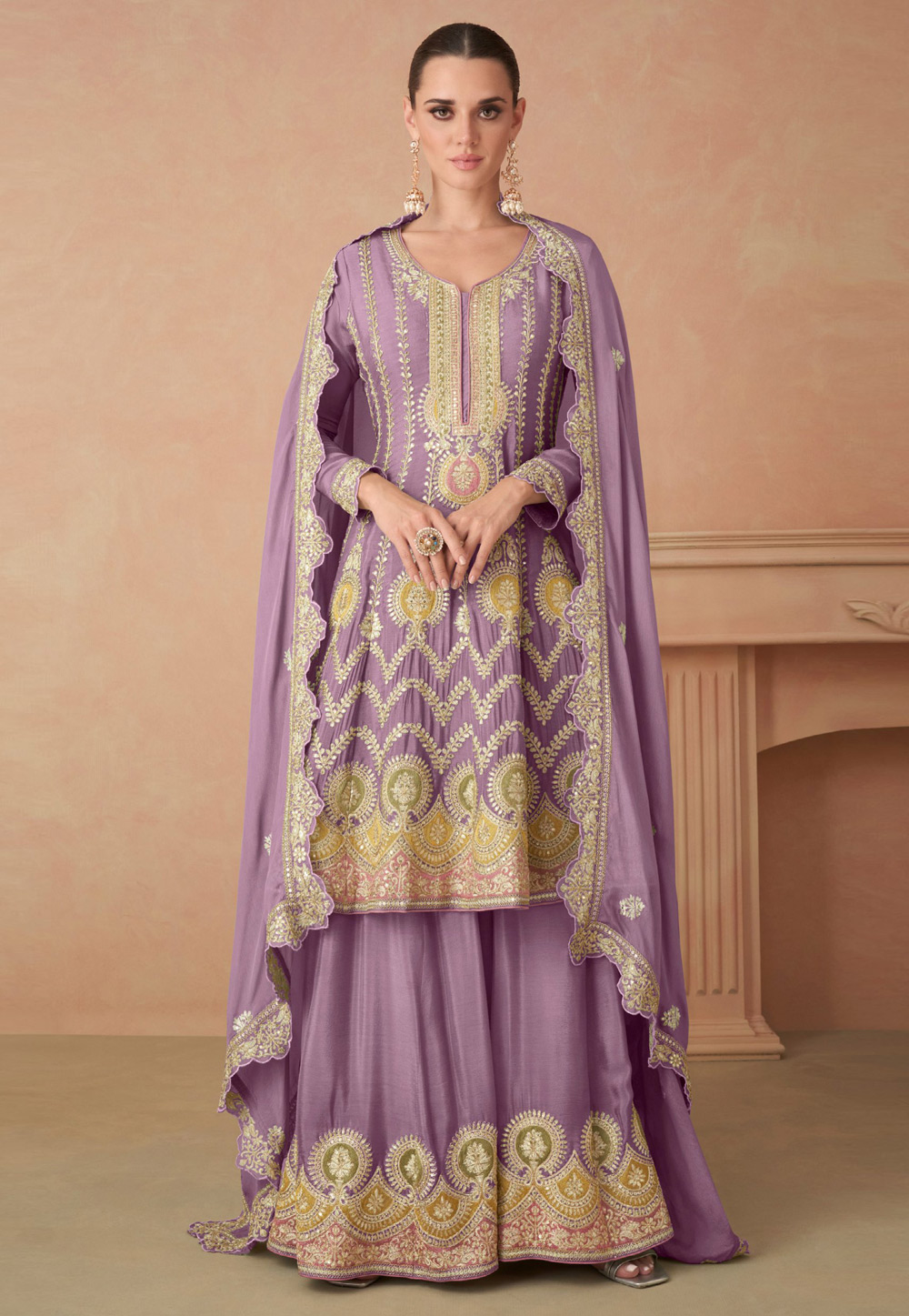 Light Purple Chinon Gharara Suit 284568