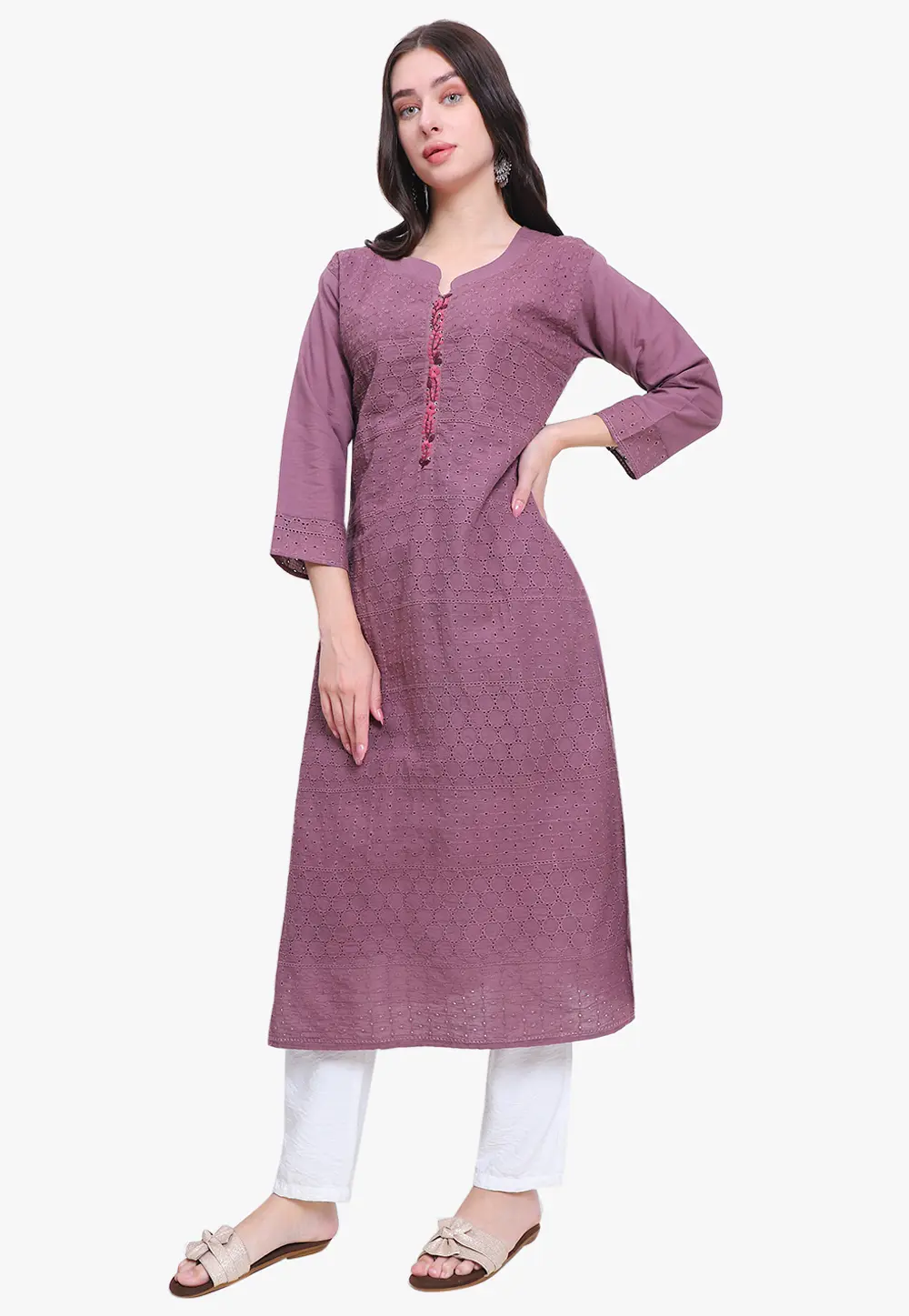 Light Purple Cotton Cambric Long Kurti 300502