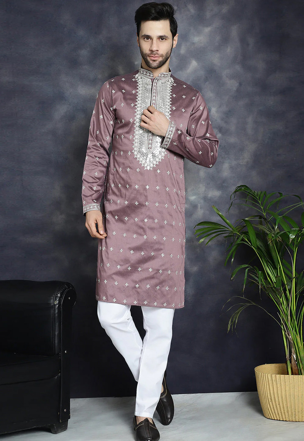 Light Purple Cotton Silk Kurta Pajama 287494