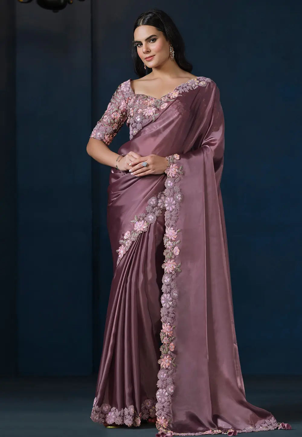 Light Purple Crepe Saree With Blouse 296820