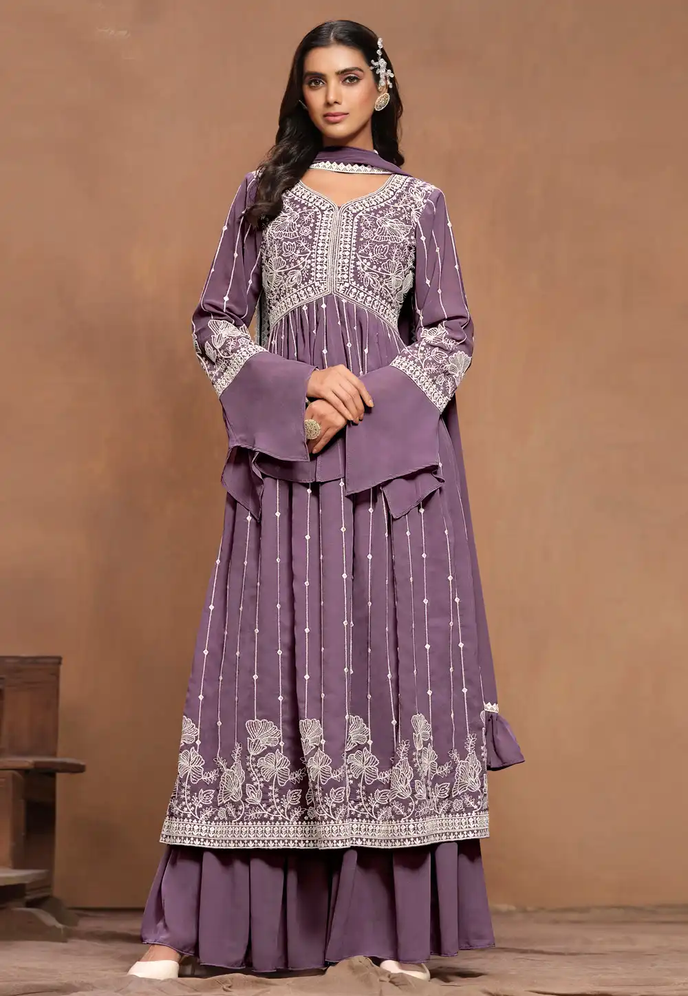 Light Purple Faux Georgette Gharara Suit 294431