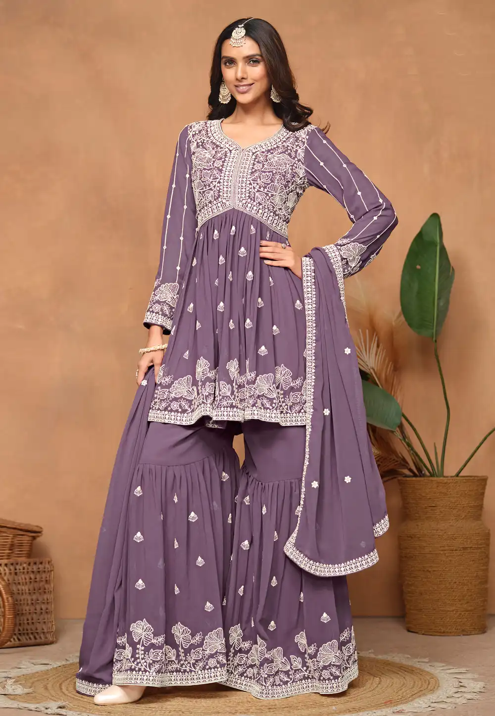 Light Purple Faux Georgette Gharara Suit 291844