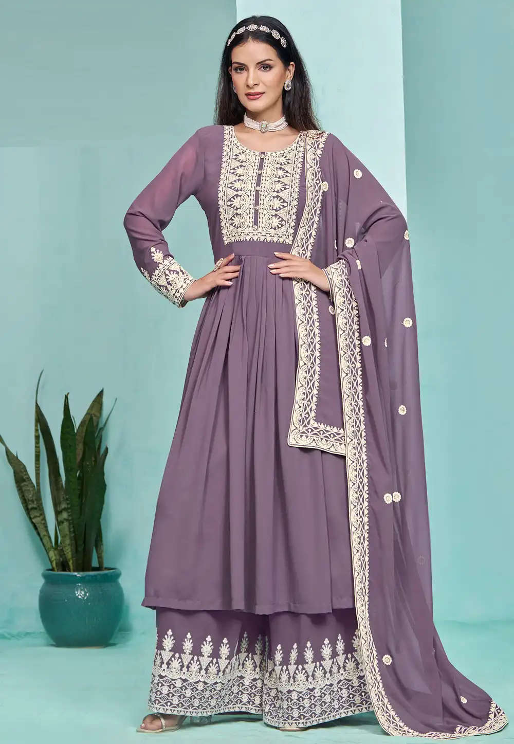 Light Purple Faux Georgette Pakistani Suit 293185