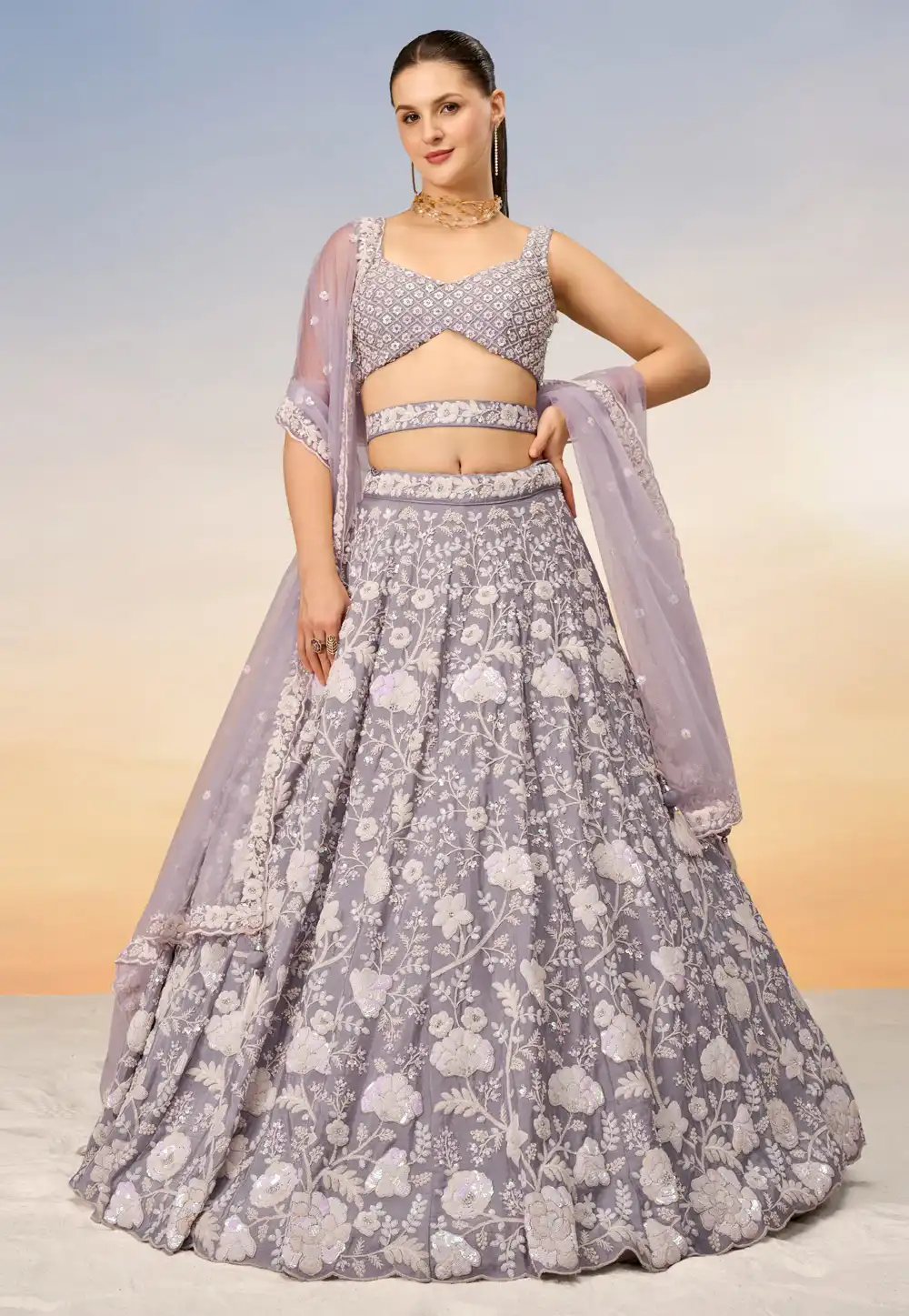 Light Purple Georgette Circular Lehenga Choli 288791