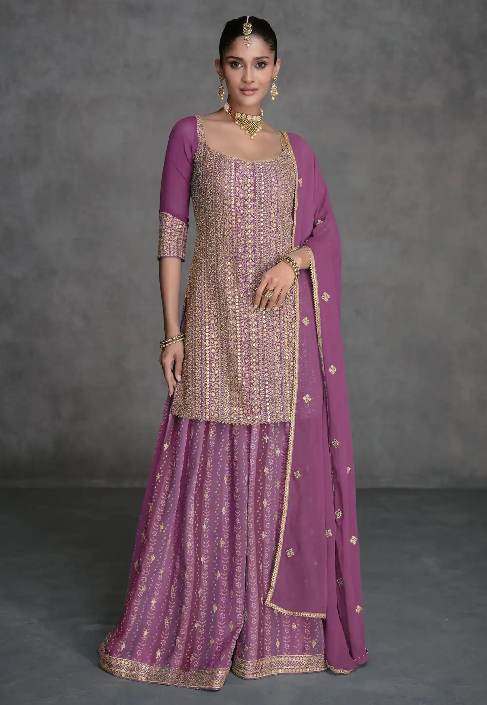 Light Purple Georgette Embroidered Pakistani Suit 292330