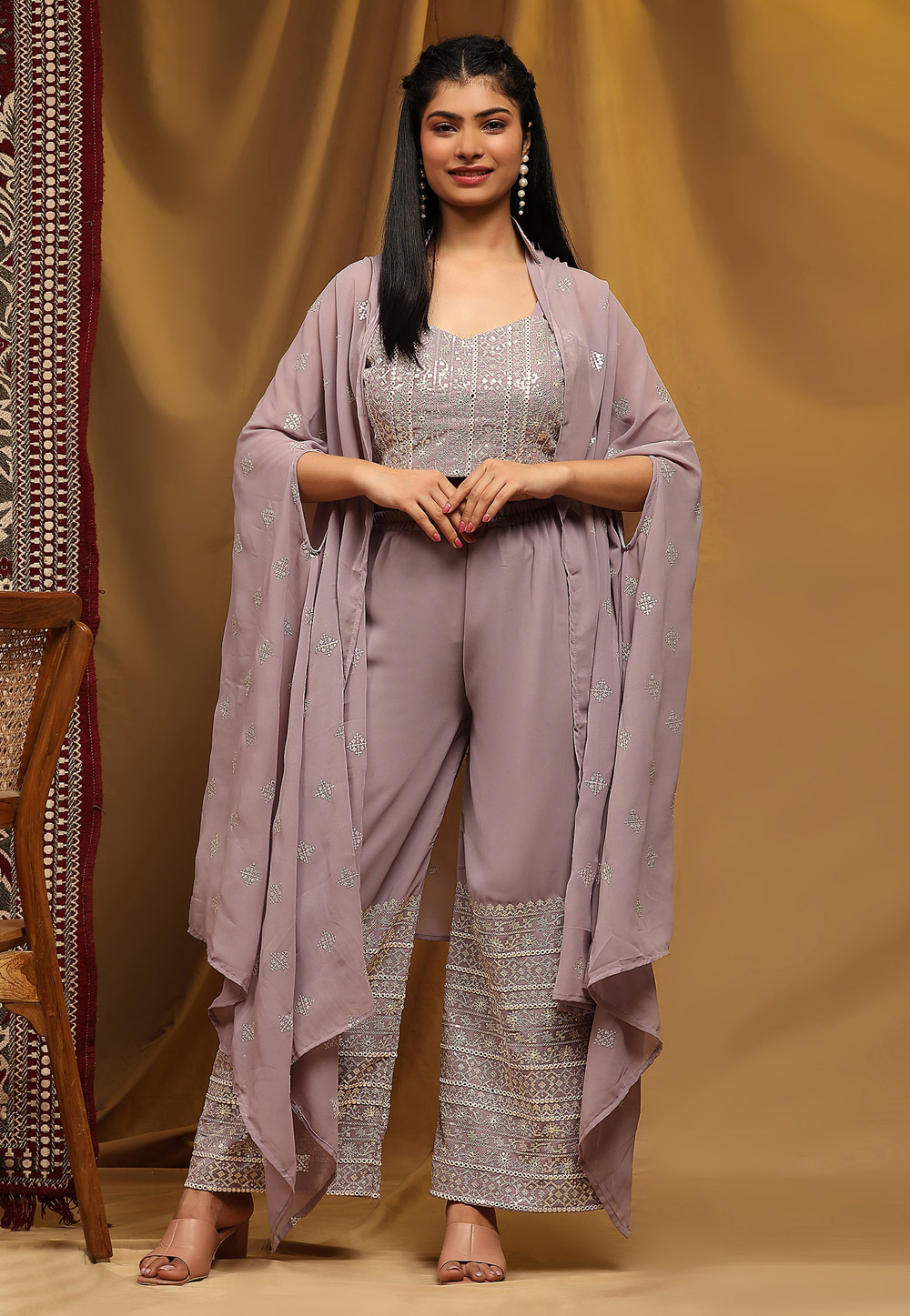 Light Purple Georgette Jacket Style Suit 287078