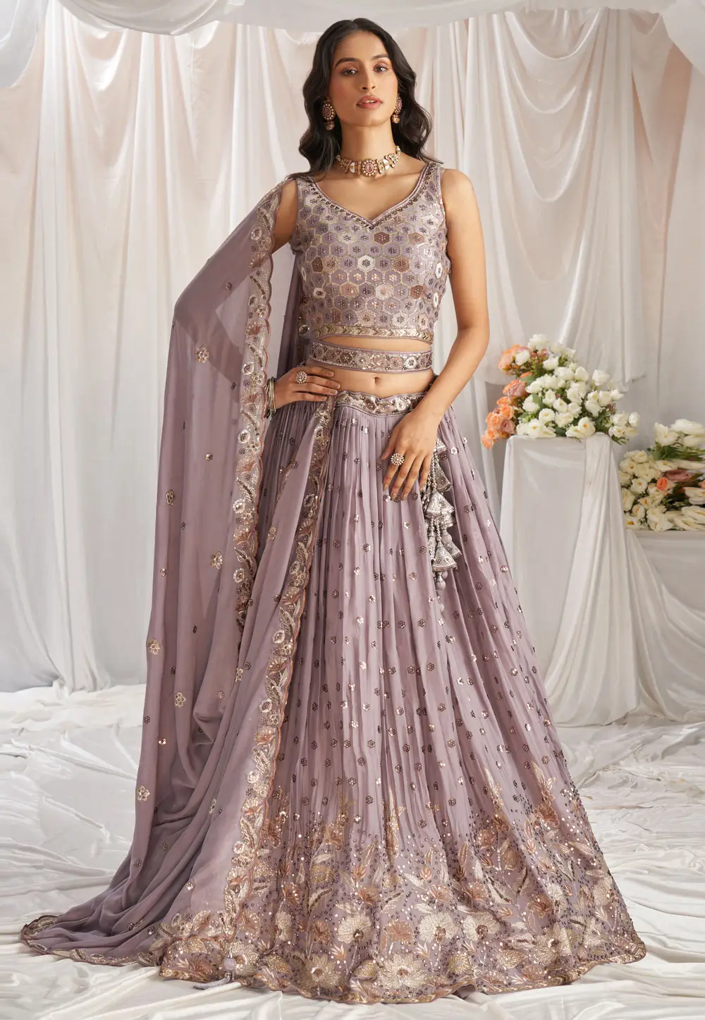 Light Purple Georgette Wedding Lehenga Choli 295392