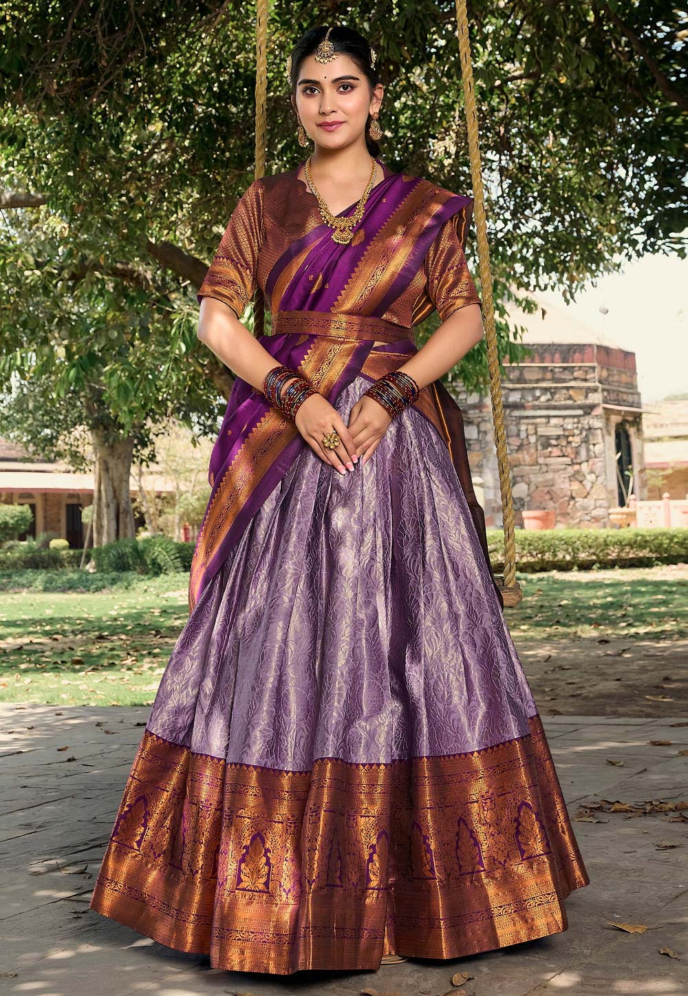 Light Purple Jacquard Silk Circular Lehenga Choli 286402