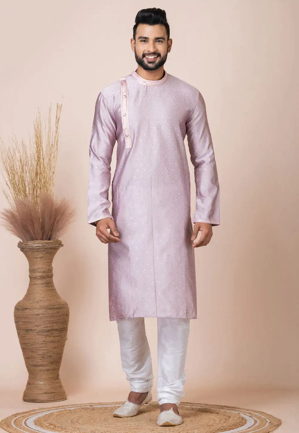 Light Purple Jacquard Silk Kurta Pajama 293936