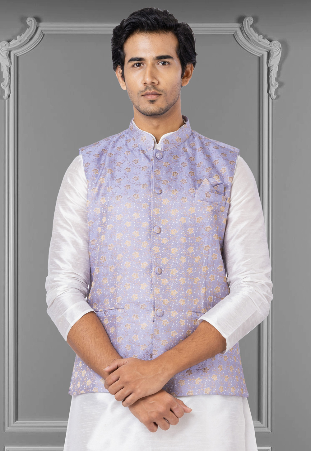 Light Purple Linen Nehru Jacket 286949