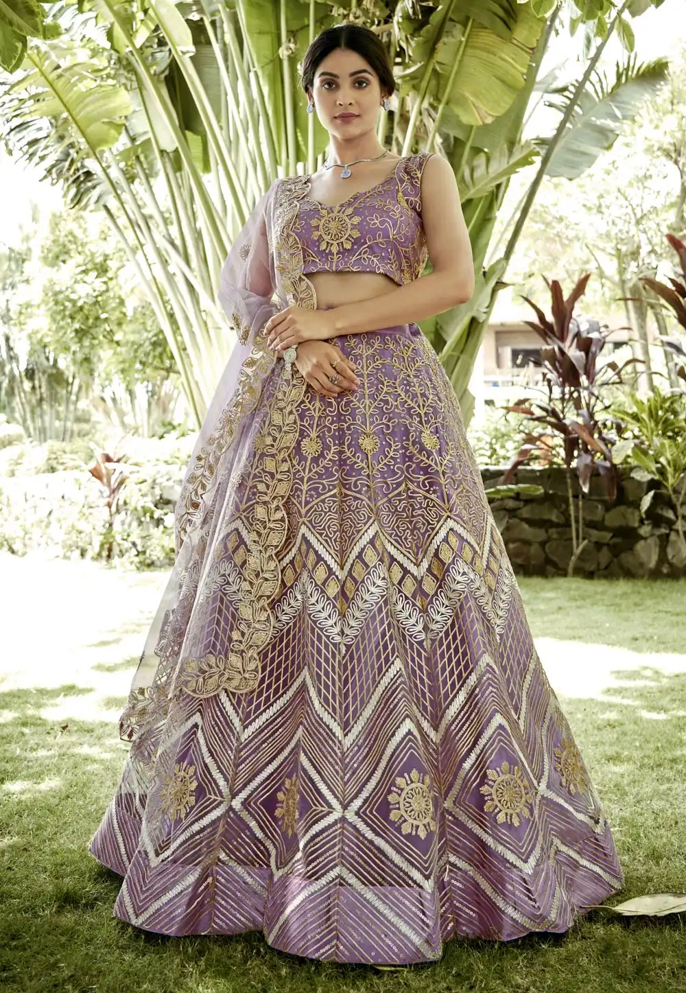 Light Purple Net A Line Lehenga Choli 293973