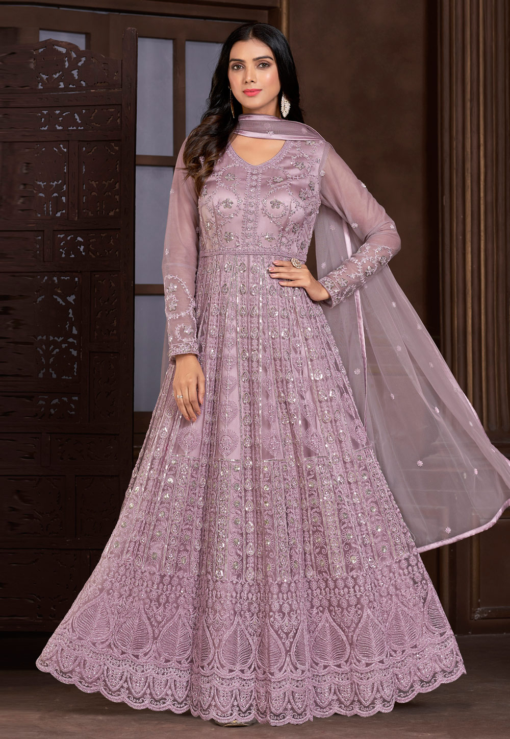 Light Purple Net Anarkali Suit 282358
